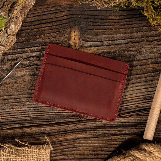 Leather Card Holder Wallet in Bordeaux