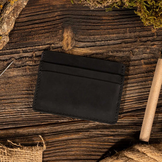 Leather Card Holder Wallet in Black