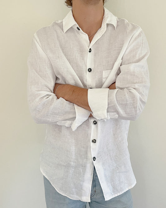 Linen Button Down in White