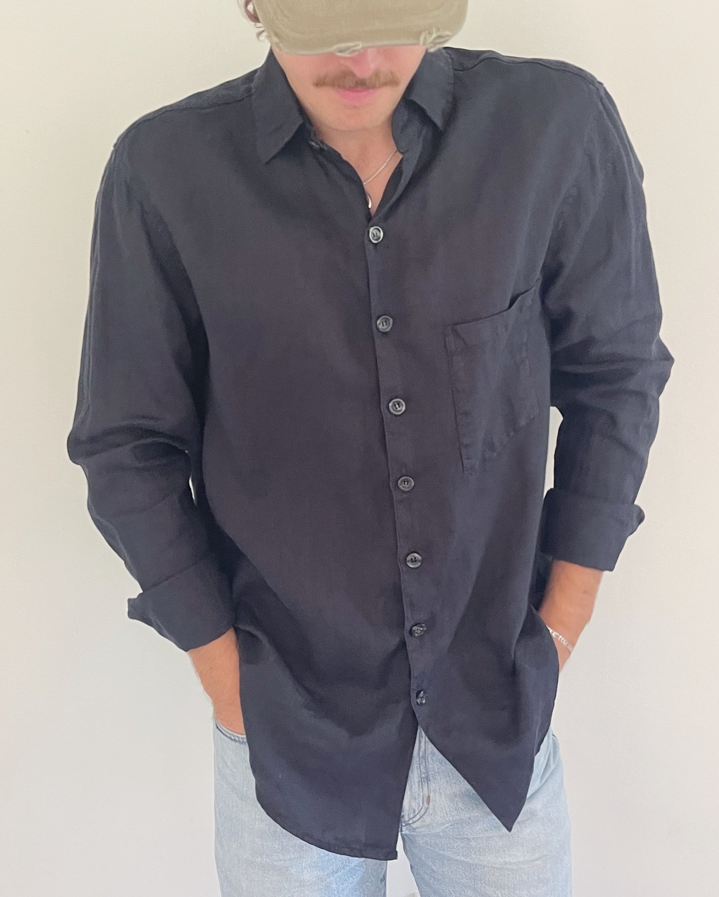 Linen Button Down in Lights Out