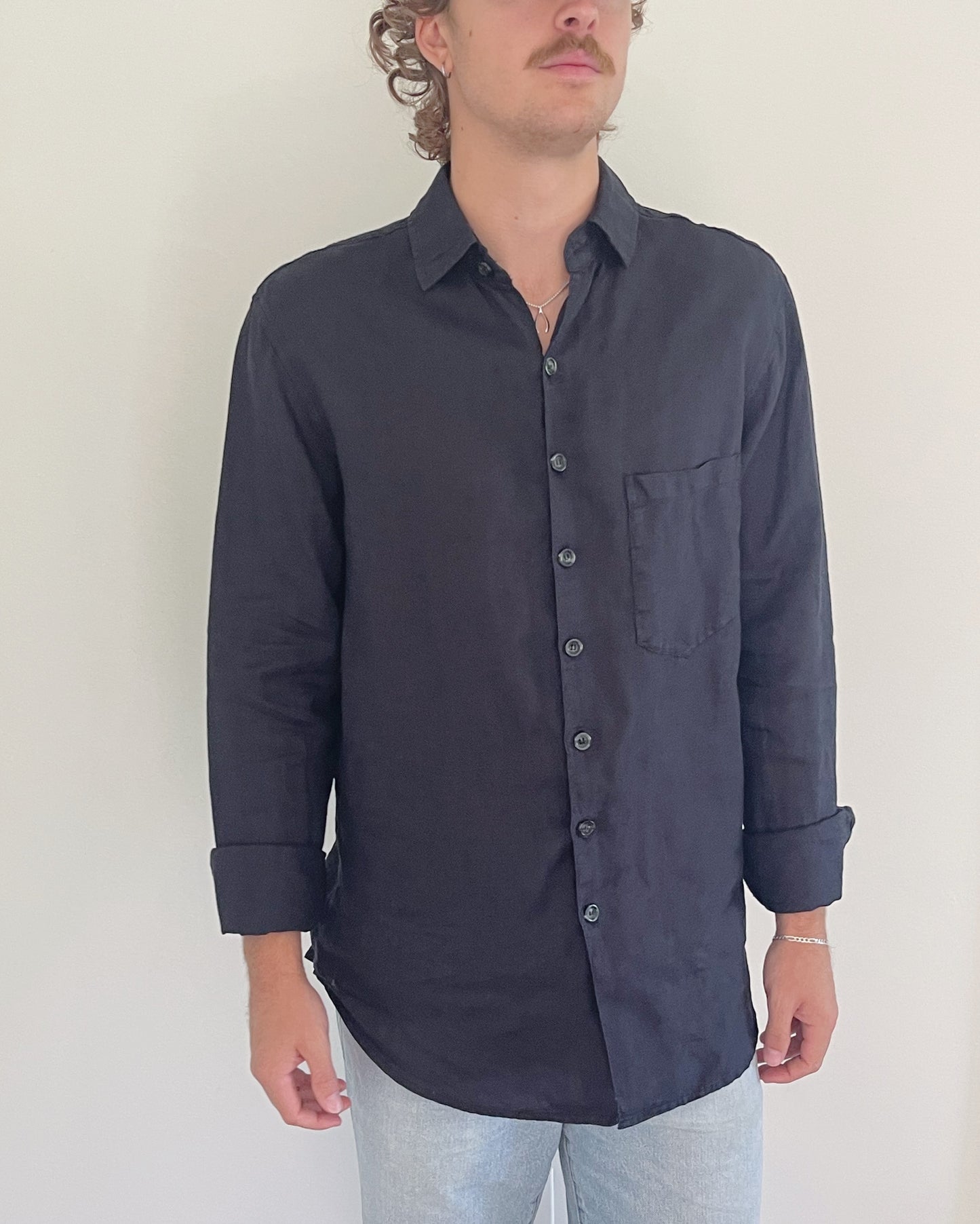 Linen Button Down in Lights Out