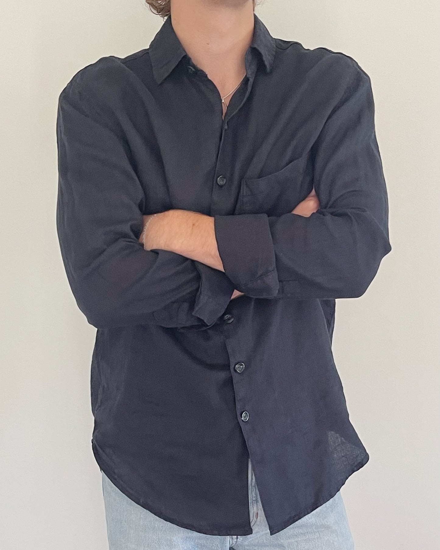 Linen Button Down in Lights Out