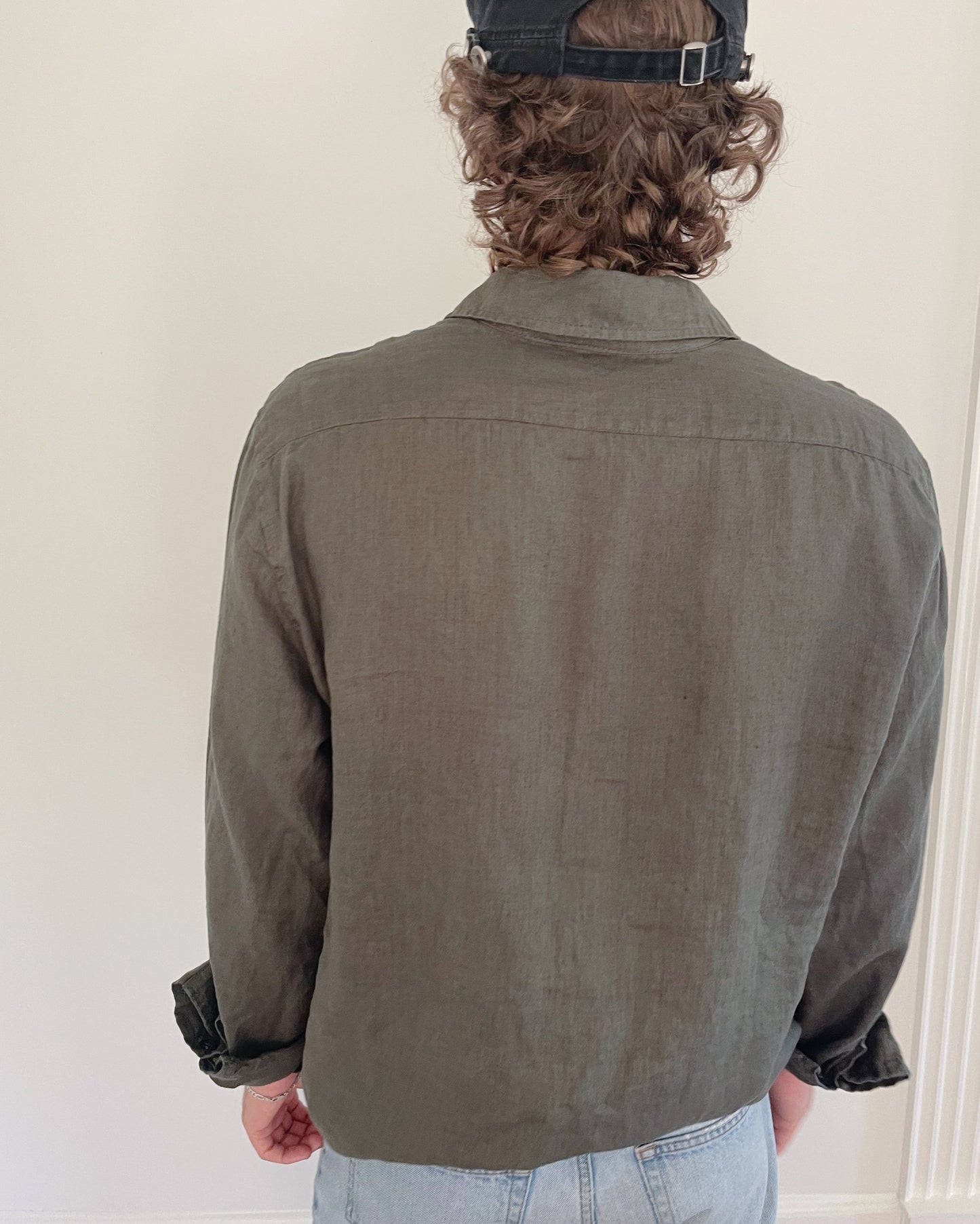 Linen Button Down in Kelp