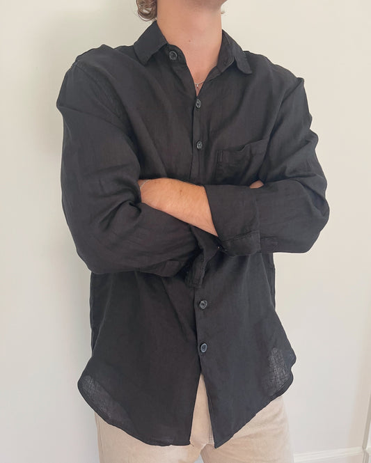 Linen Button Down in Black