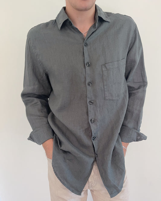 Linen Button Down in Gull