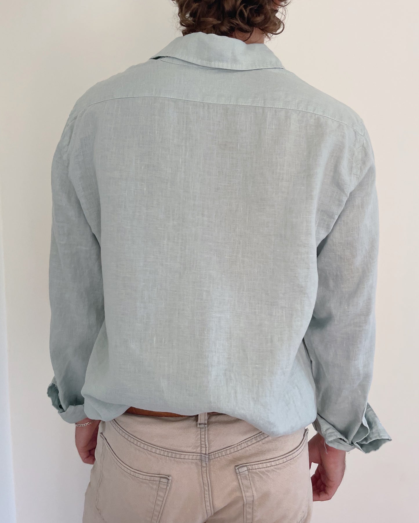 Linen Button Down in Seafoam