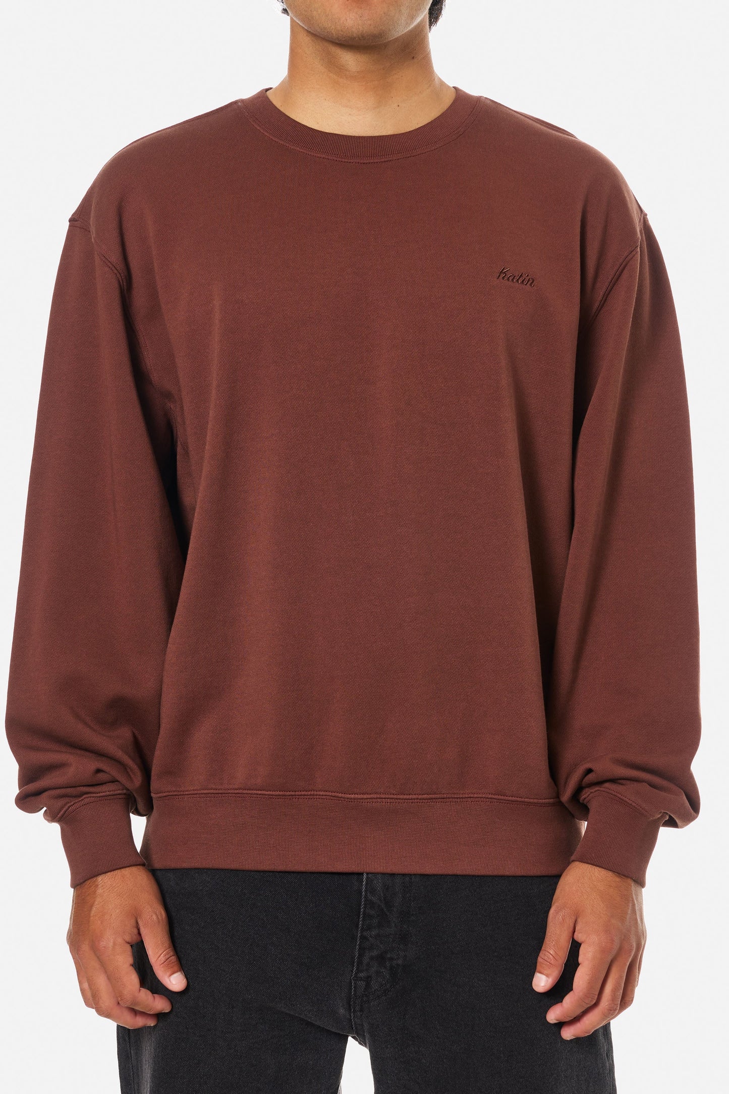 Embroidered Fleece Crewneck in Mahogany