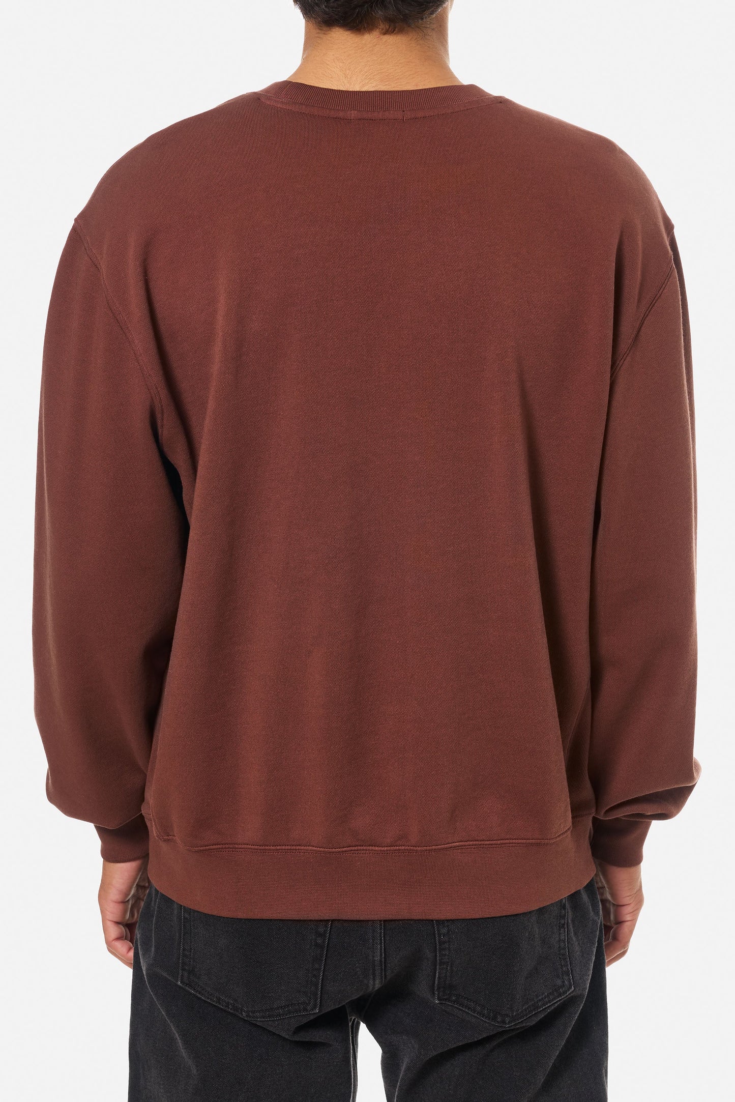 Embroidered Fleece Crewneck in Mahogany