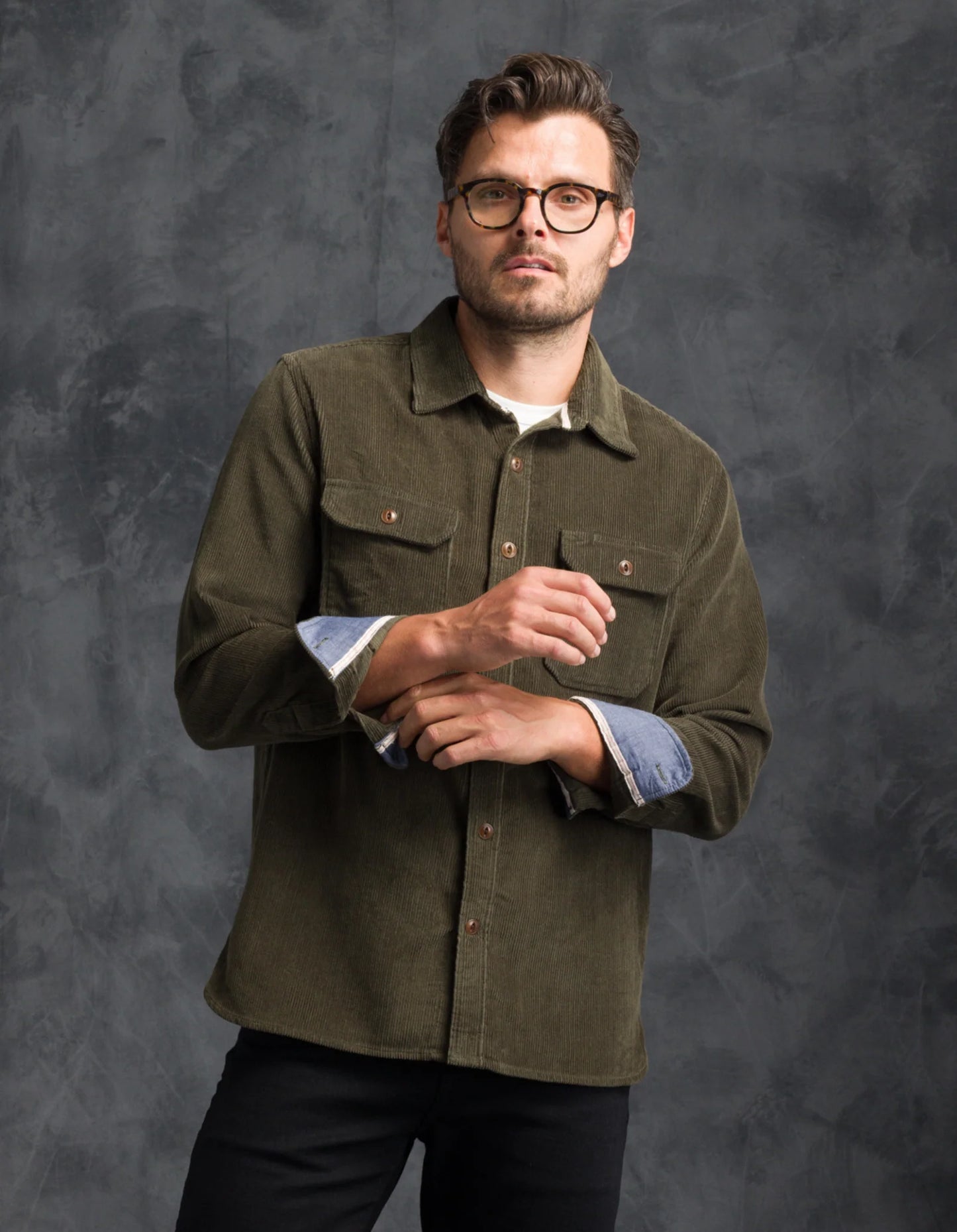 Corduroy Utility Shirt in Hunter Green