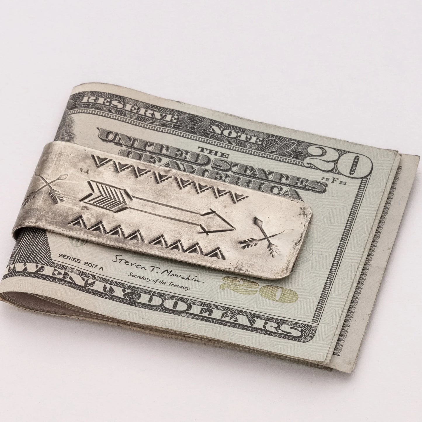 Rustic Silver Arrow Stamped Money Clip