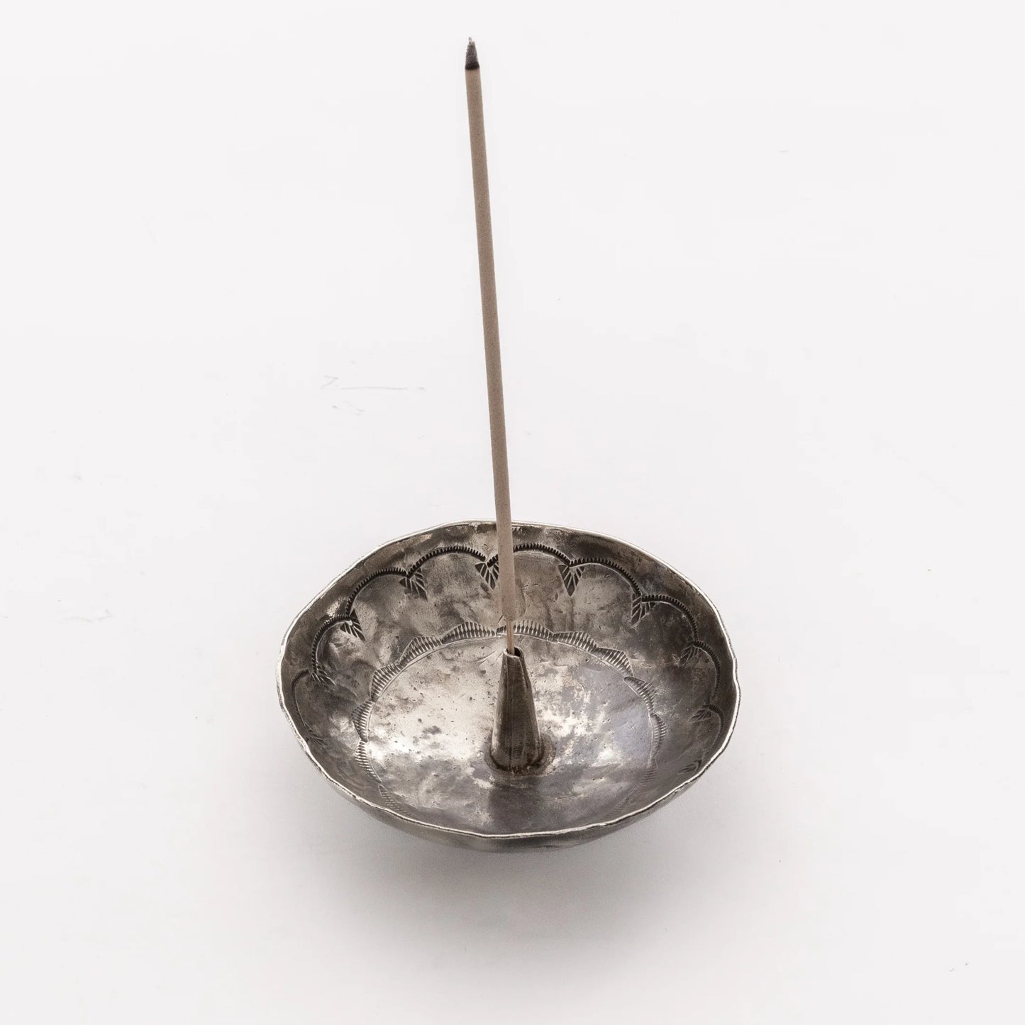 Round Silver Stamped Incense Holder