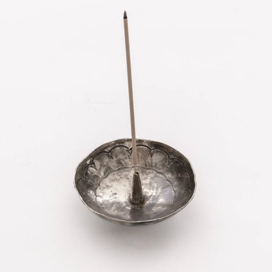 Round Silver Stamped Incense Holder