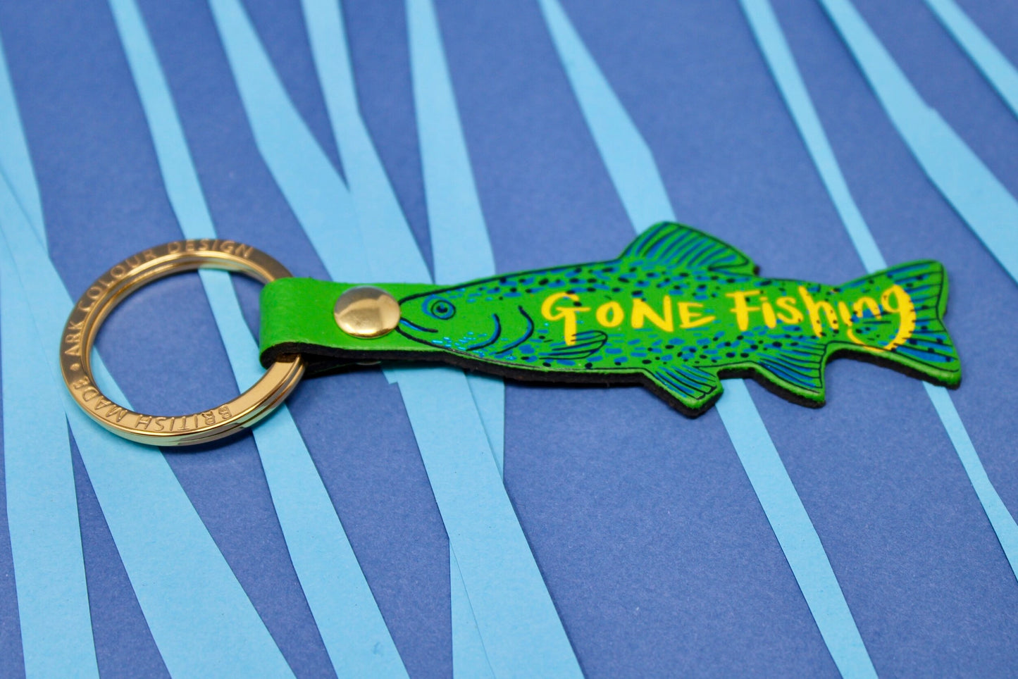 Gone Fishing Leather Key Fob in Green