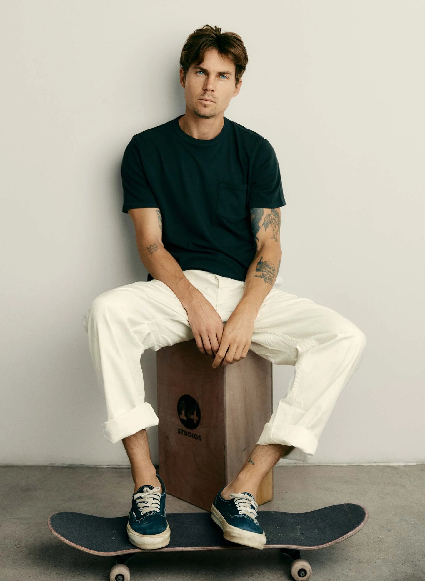 Knit Pocket Crew in Faded Black