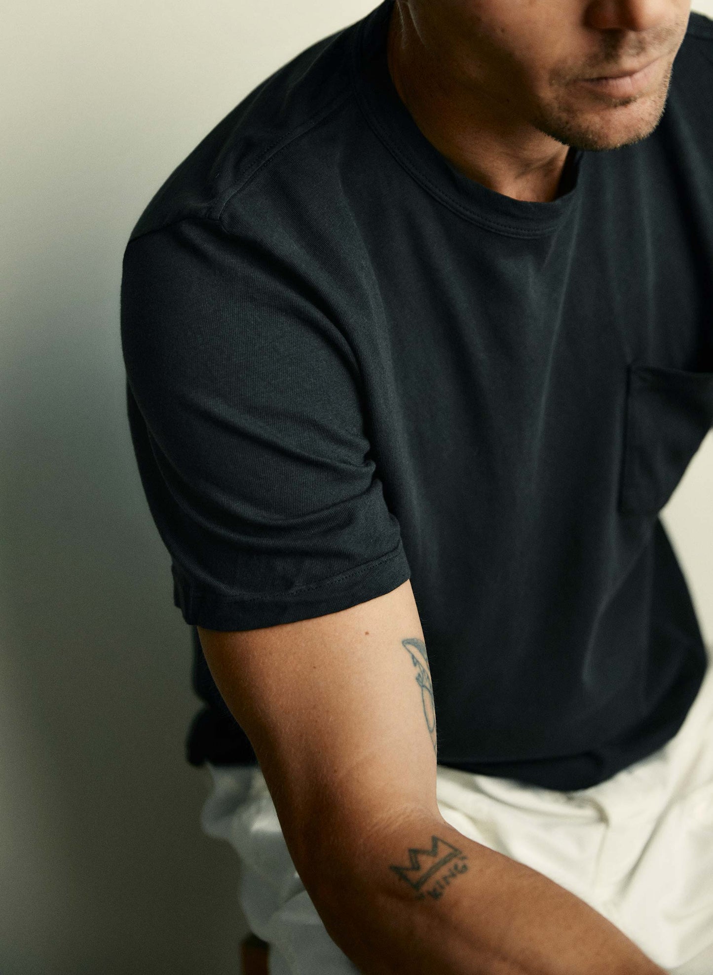 Knit Pocket Crew in Faded Black