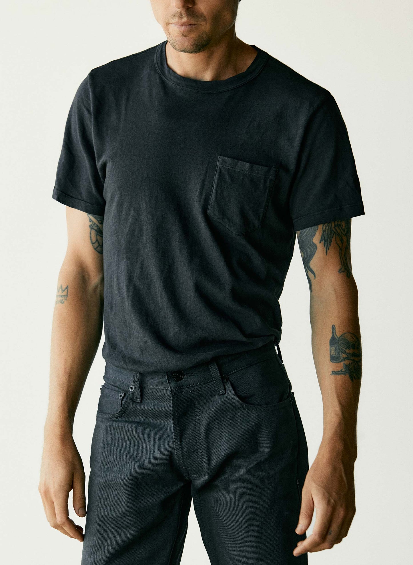 Knit Pocket Crew in Faded Black