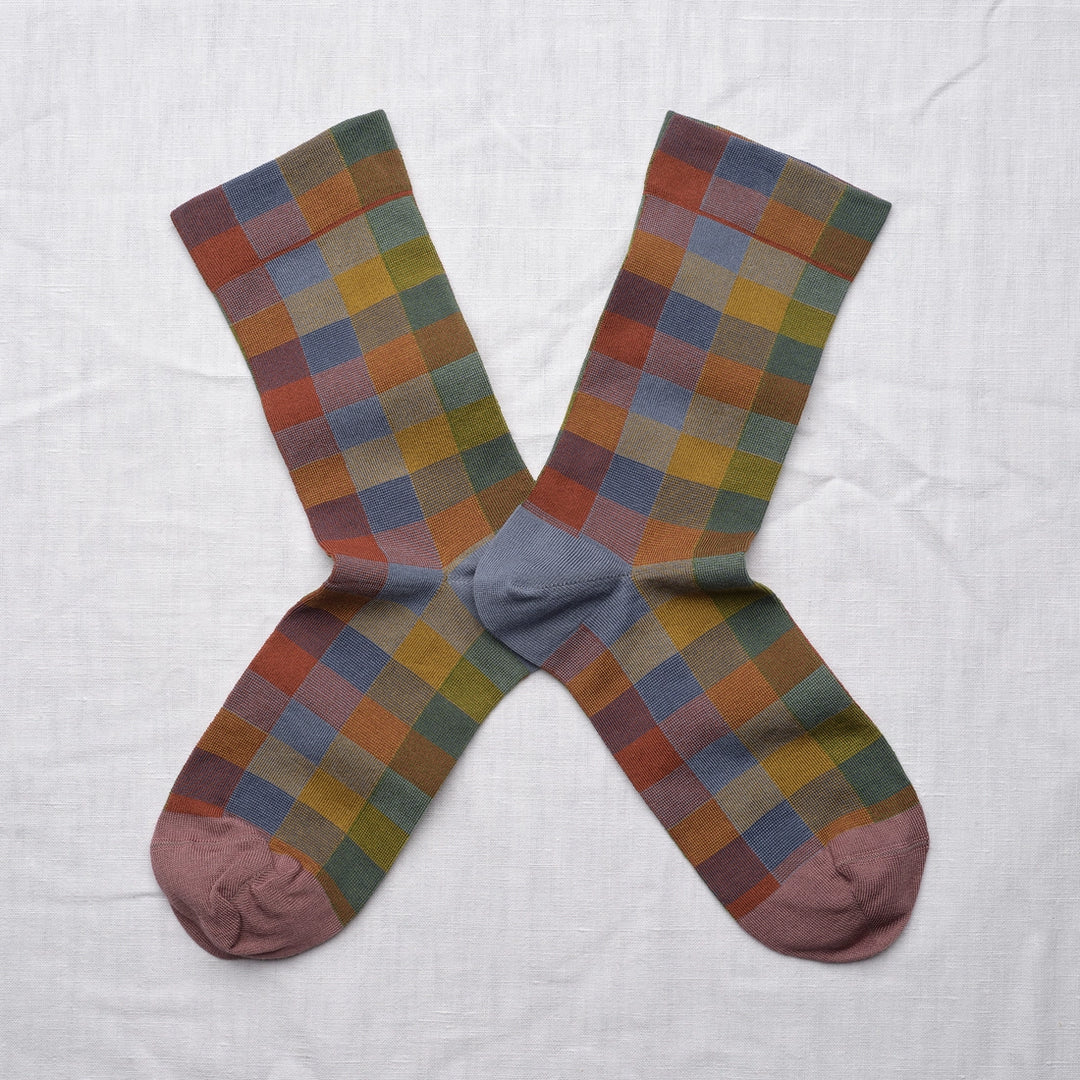 Checkered Socks in Blue Grey