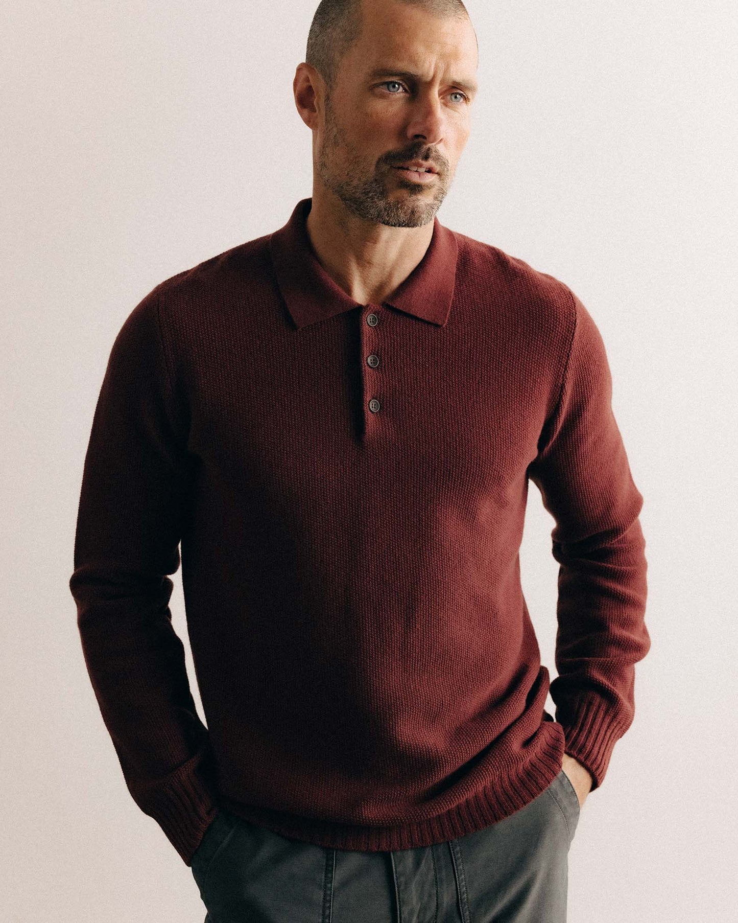 The Newton Sweater Polo in Dried Cherry Merino