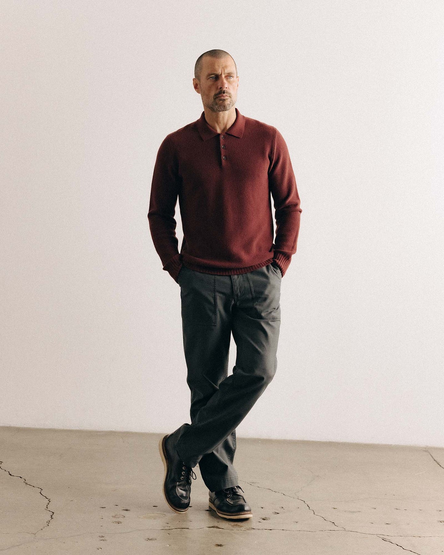 The Newton Sweater Polo in Dried Cherry Merino