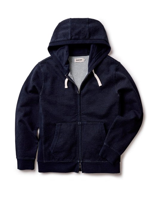 The Après Zip Hoodie in Rinsed Indigo Terry