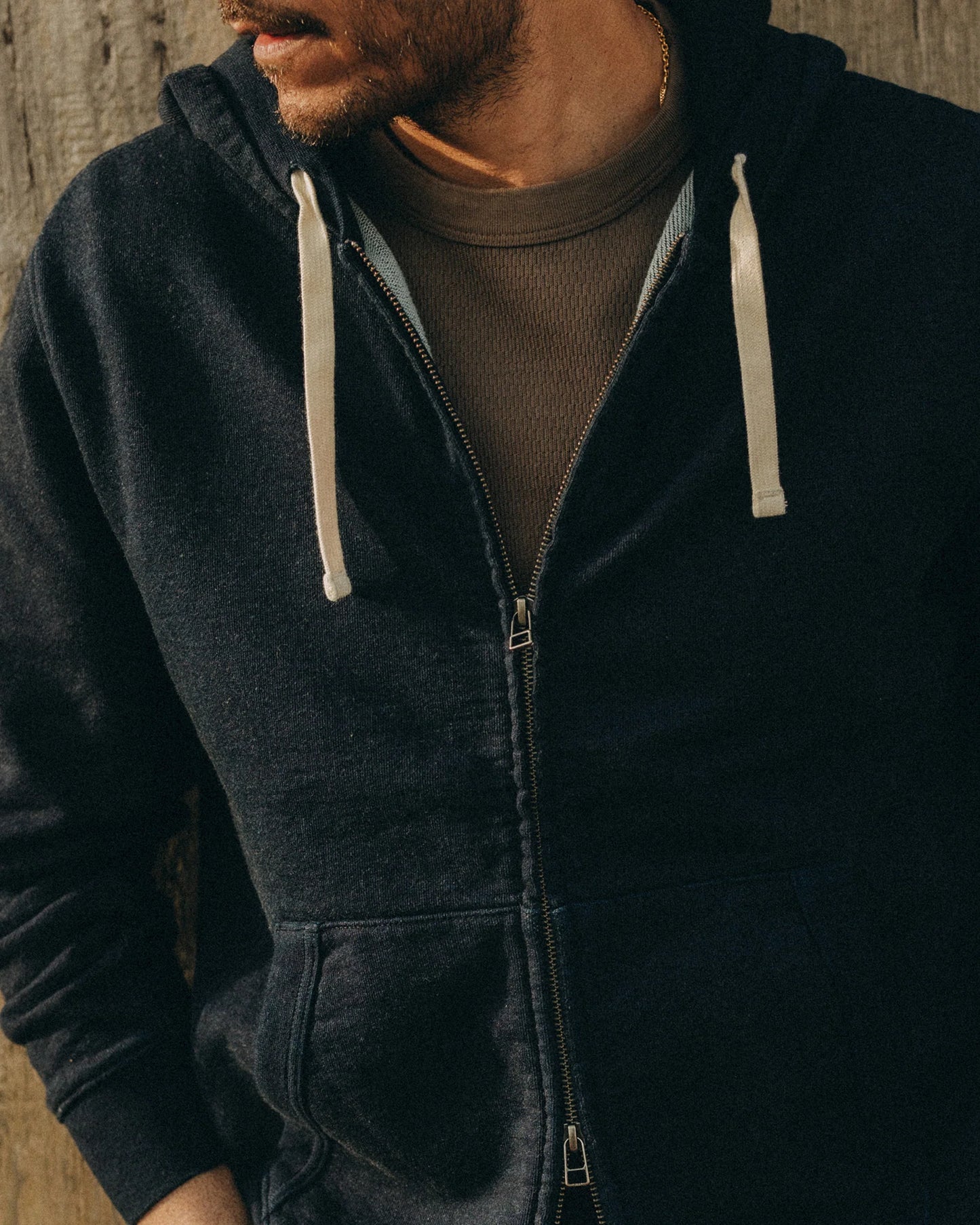 The Après Zip Hoodie in Rinsed Indigo Terry