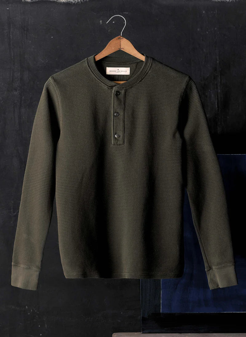 Knit Waffle Henley in Vintage Forest