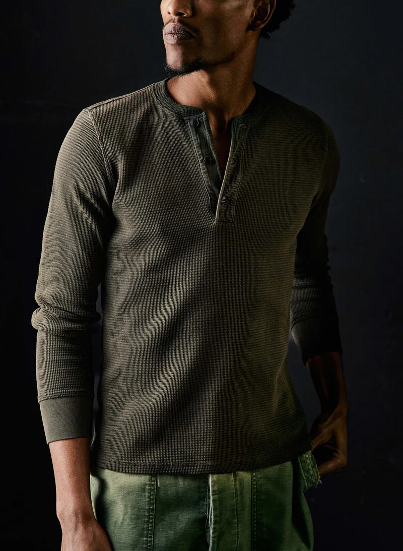 Knit Waffle Henley in Vintage Forest