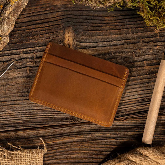 Leather Card Holder Wallet in Saddle