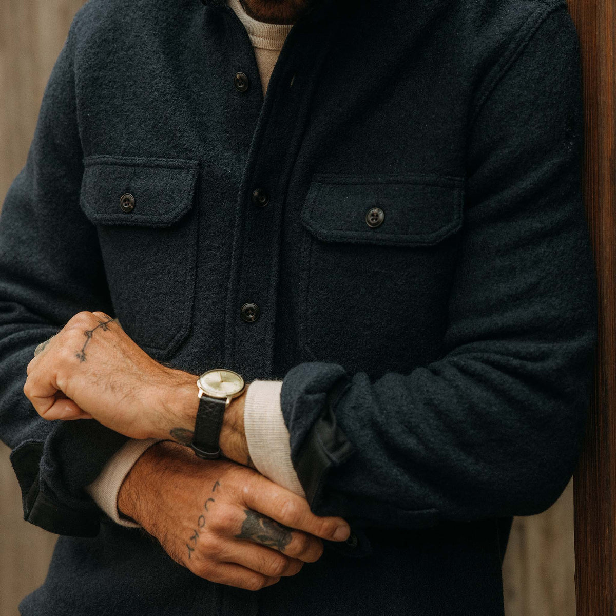 The Connor Overshirt in Dark Navy Boucle