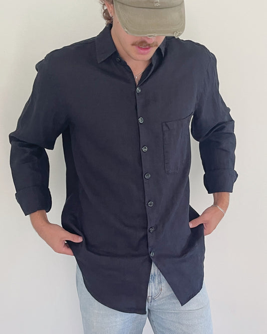 Linen Button Down in Lights Out