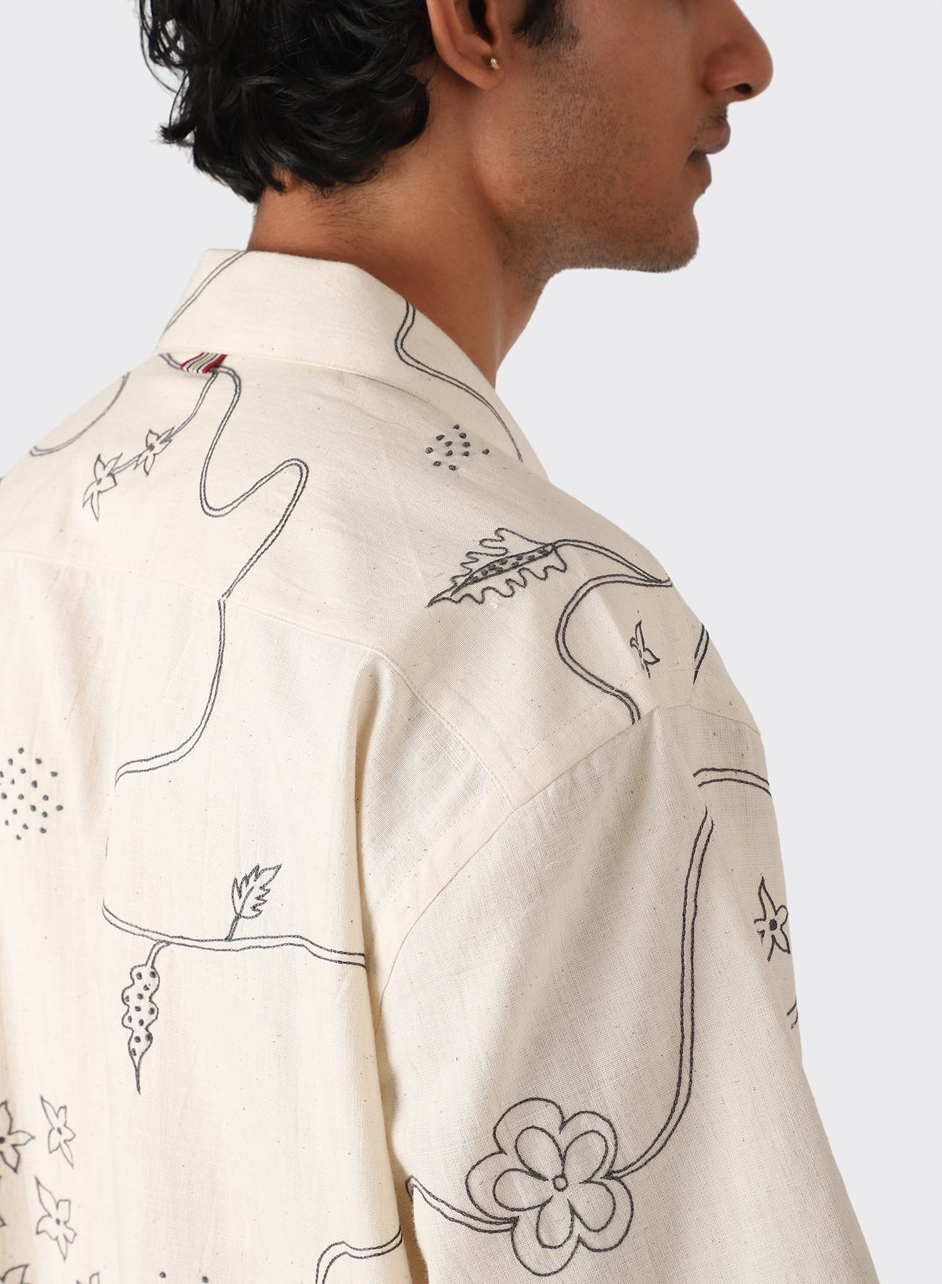 Hand Embroidered Shirt in Natural