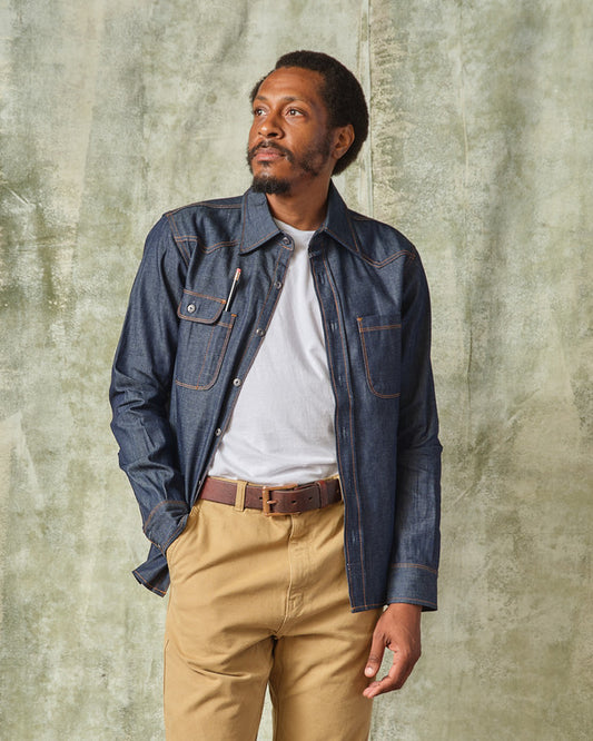 Button Down Topper Work Shirt in Selvedge Denim