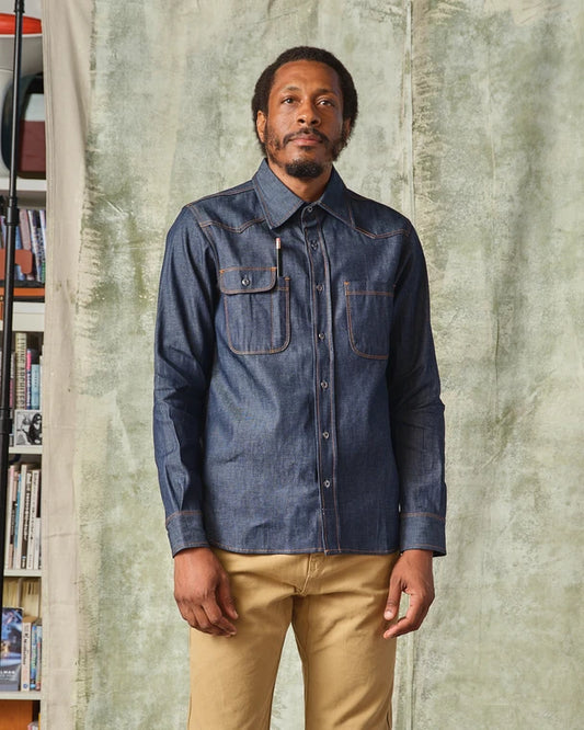 Button Down Topper Work Shirt in Selvedge Denim