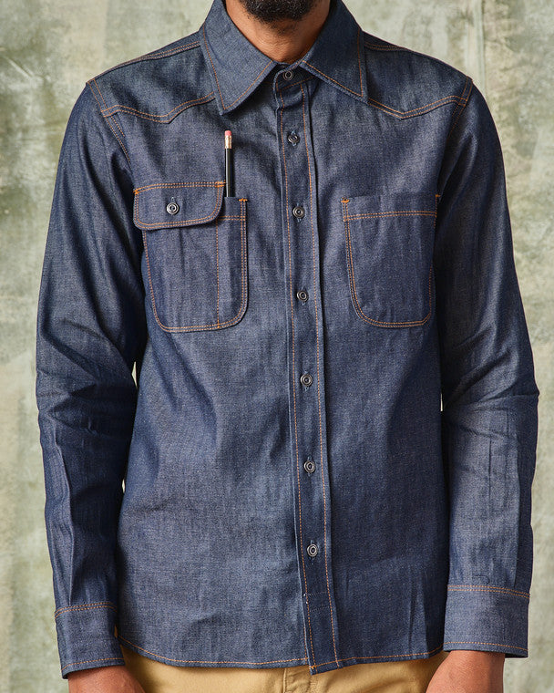 Button Down Topper Work Shirt in Selvedge Denim