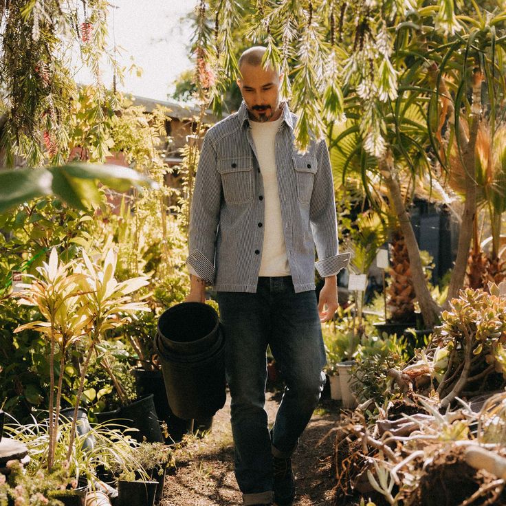 The Shop Shirt in Indigo Railroad Stripe Denim