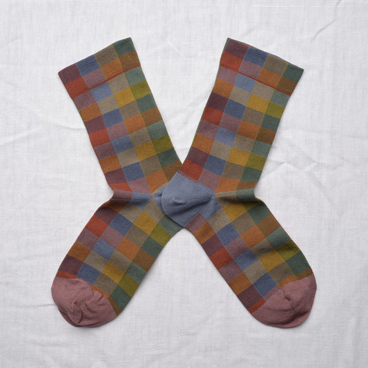 Checkered Socks in Blue Grey