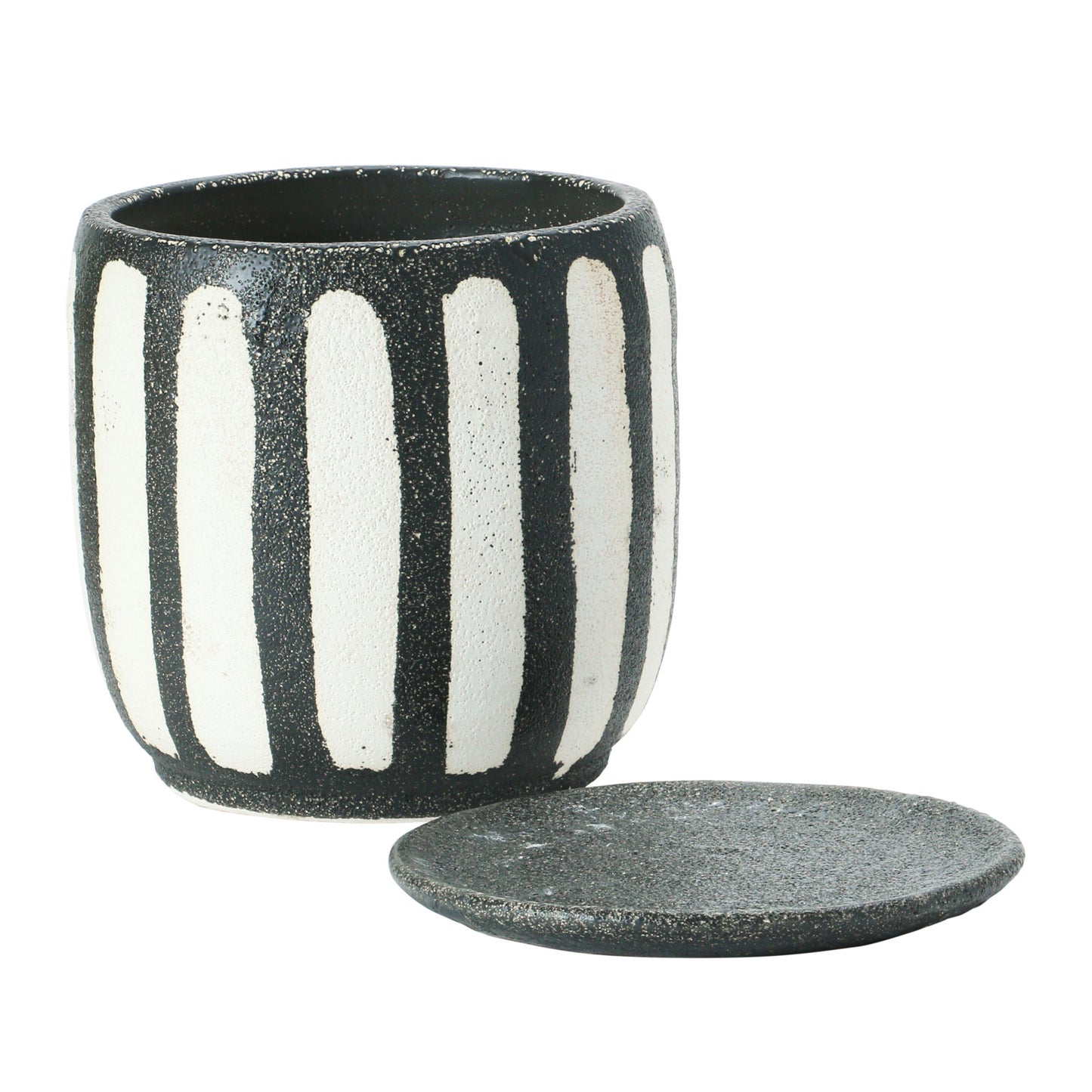 Black & White Hand-Painted Planter with Saucer