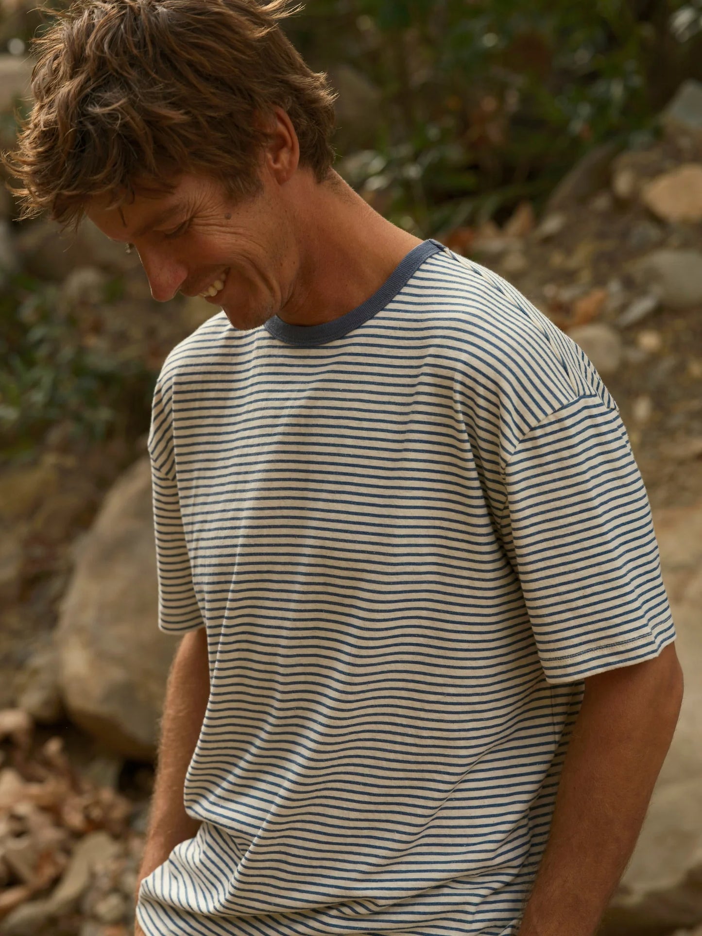 Hemp Tee in Natural & Indigo Stripe