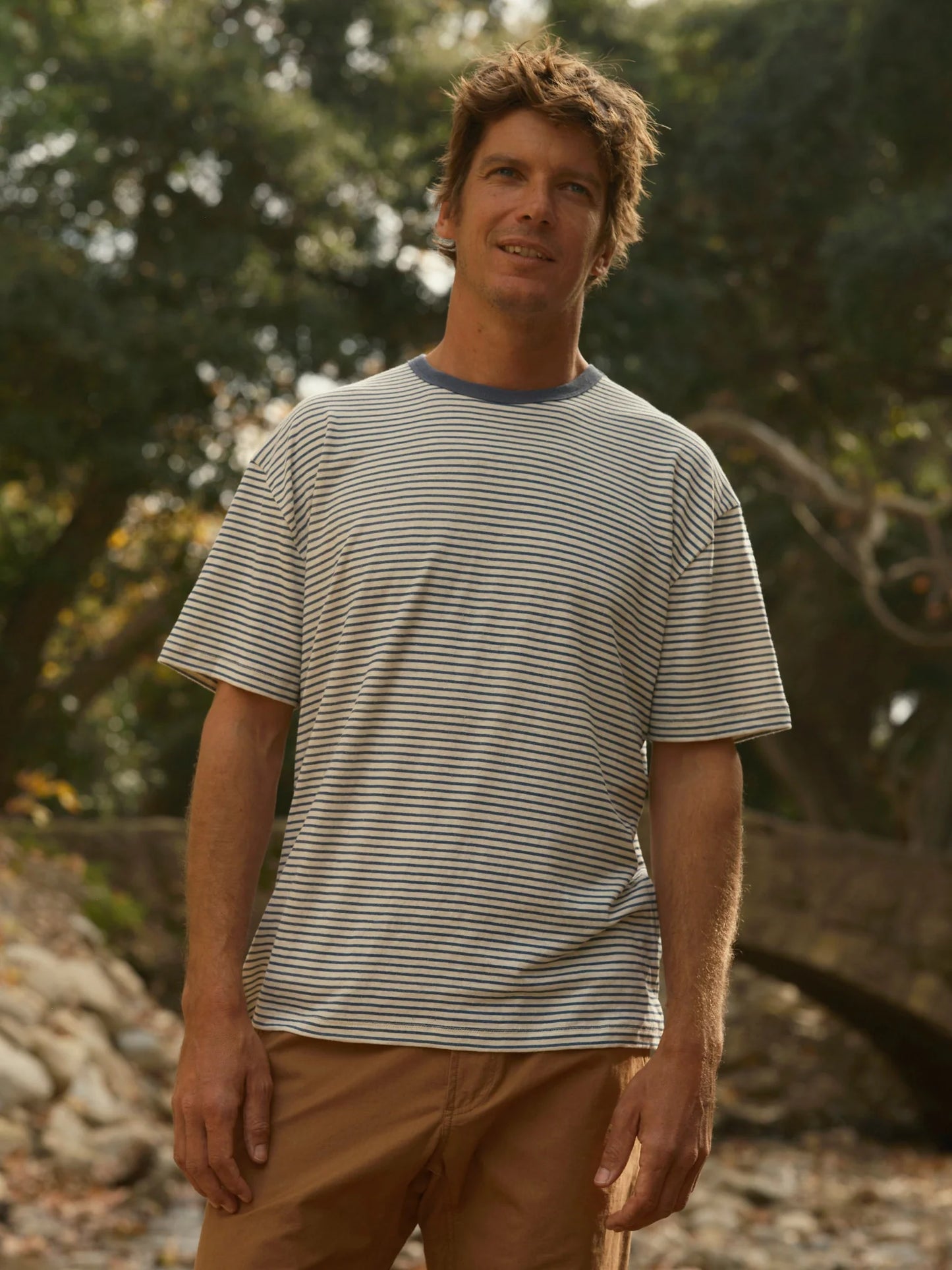 Hemp Tee in Natural & Indigo Stripe