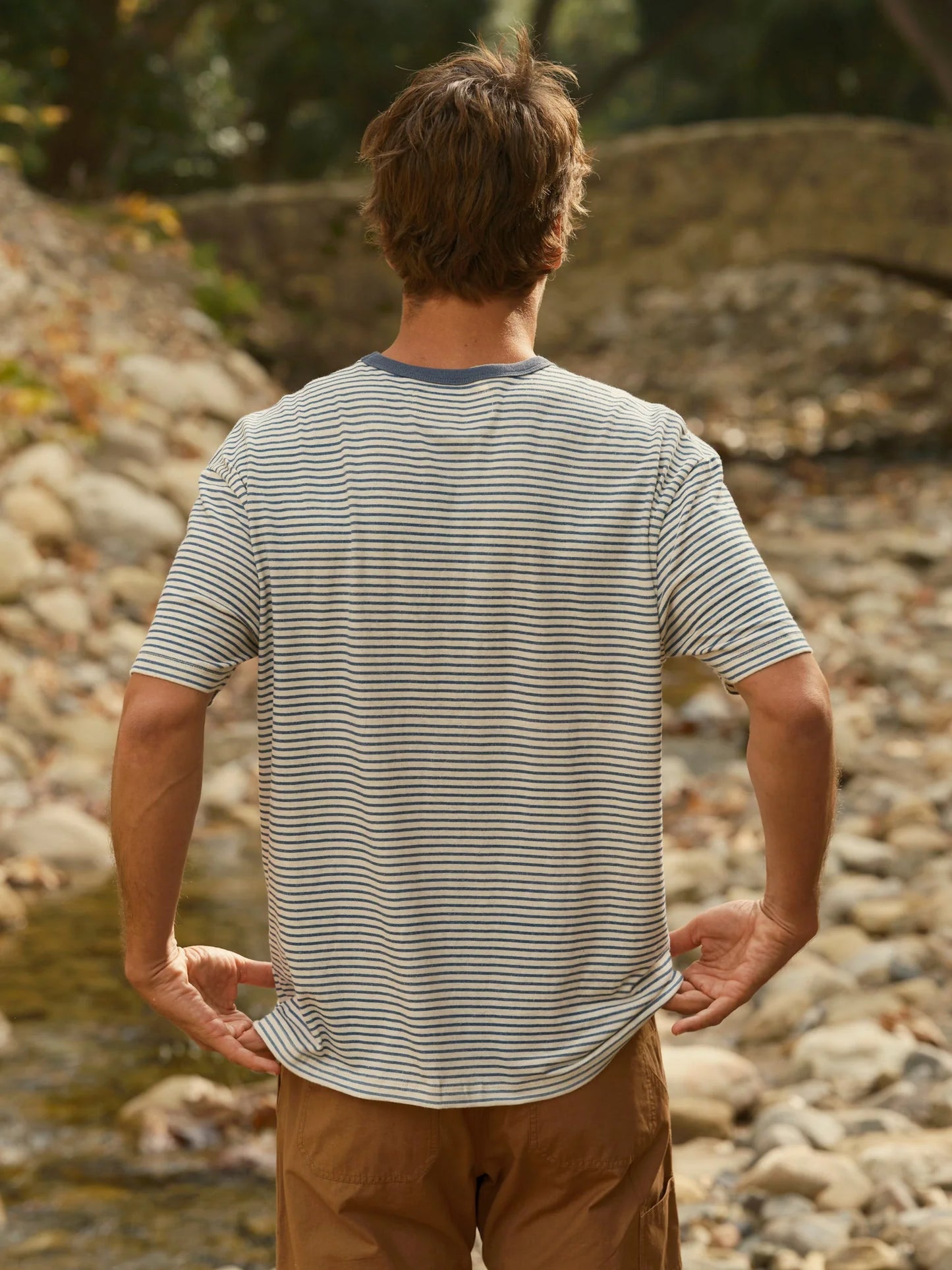 Hemp Tee in Natural & Indigo Stripe