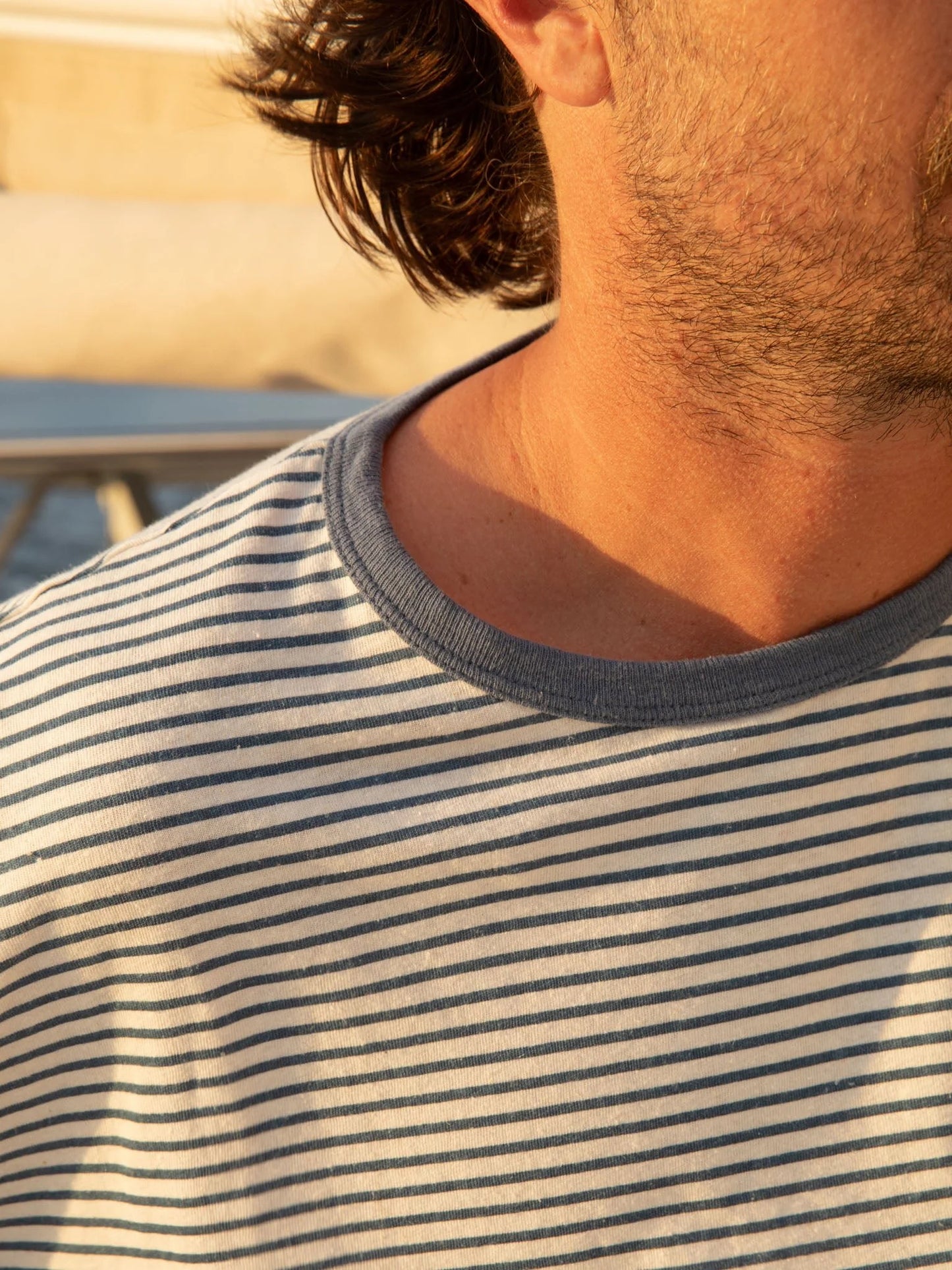 Hemp Tee in Natural & Indigo Stripe