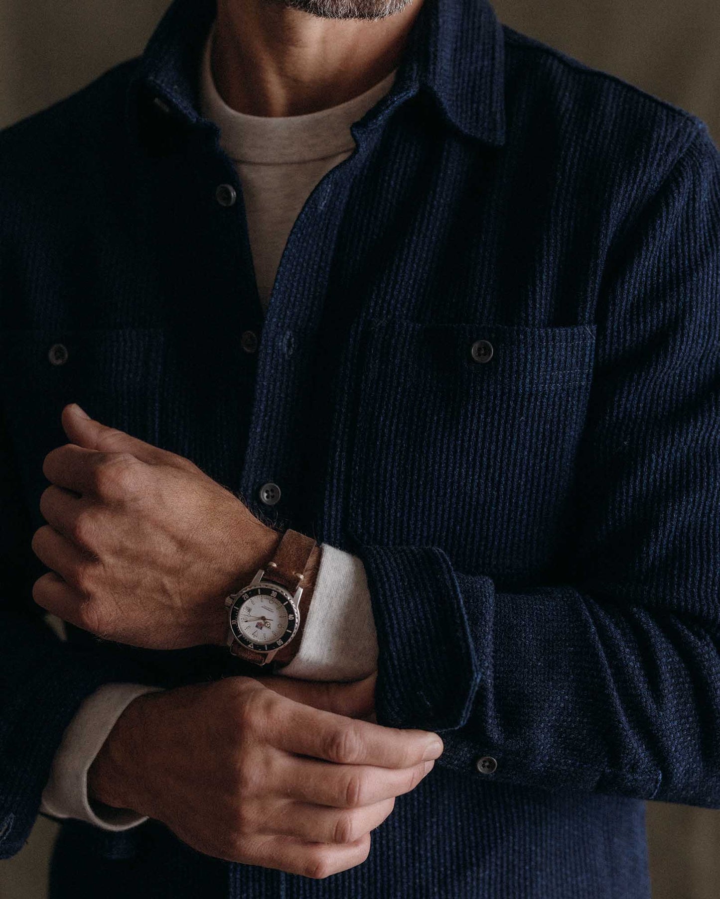 The Utility Shirt in Rinsed Indigo Sashiko