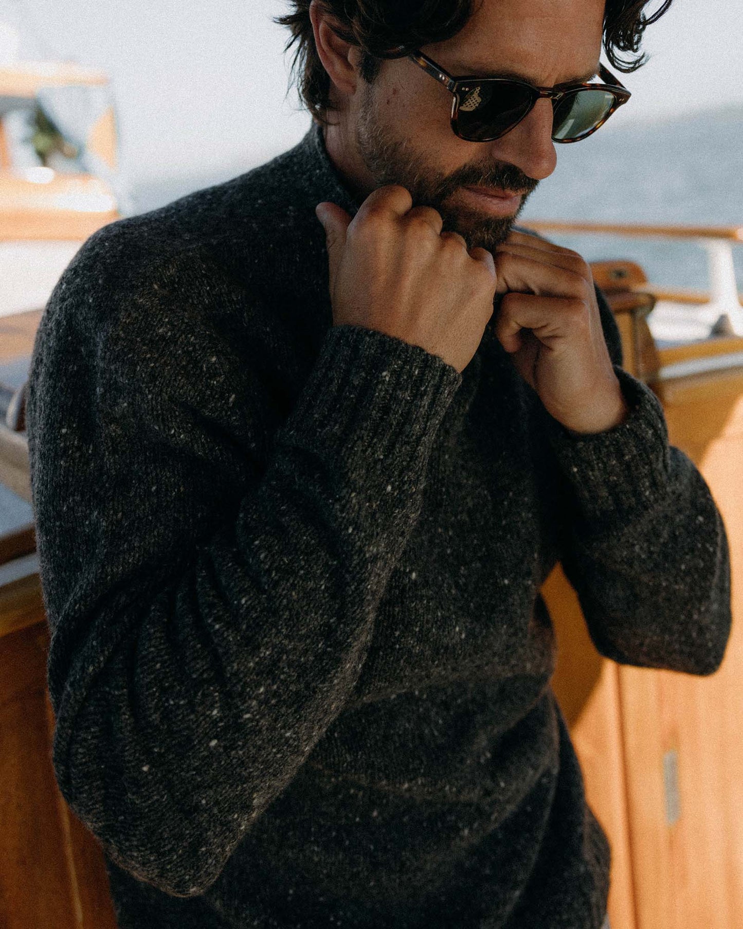 The Seafarer Sweater in Charcoal Donegal