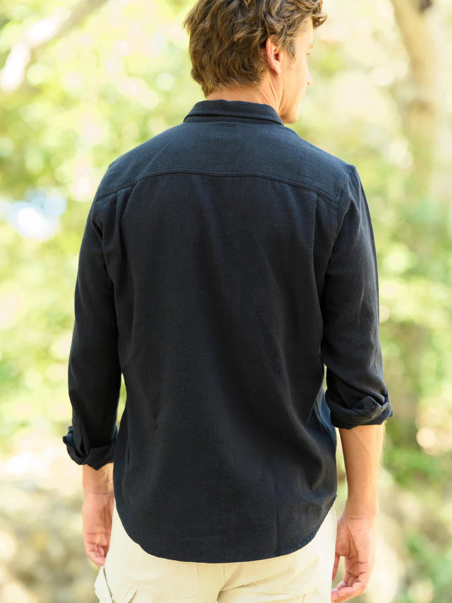 One Pocket Shirt in Black Flannel