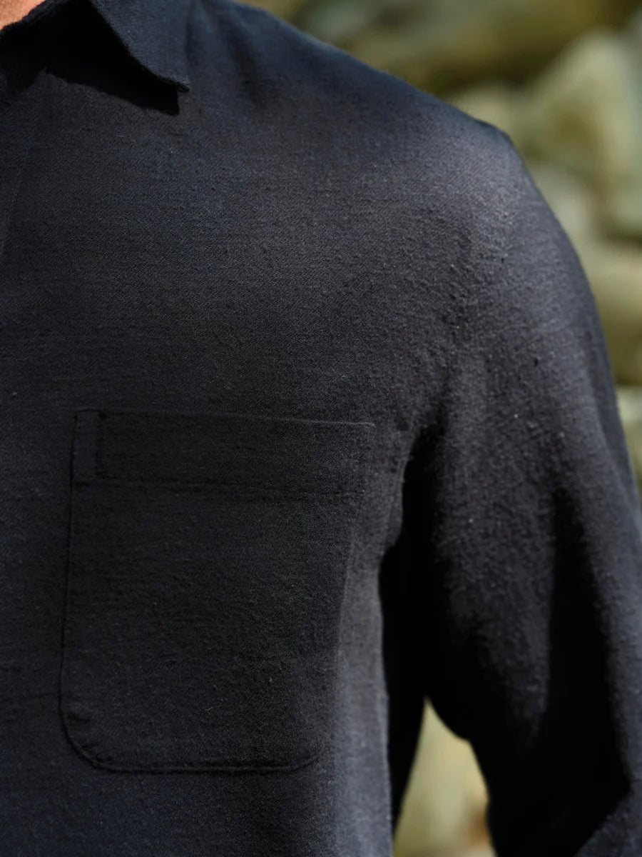 One Pocket Shirt in Black Flannel