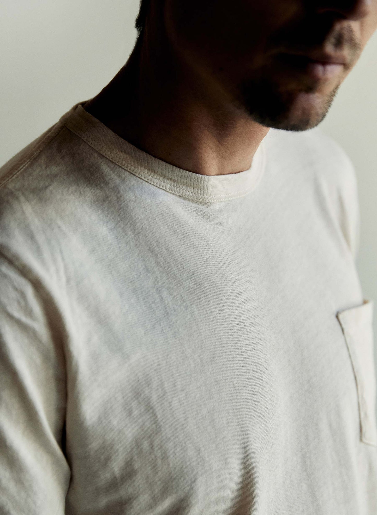 Classic Knit Pocket Crew in Vintage White